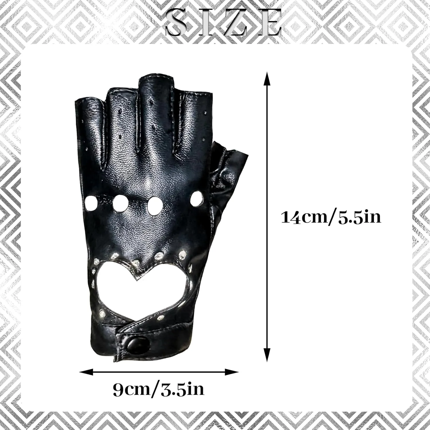1 Pair of PU Leather Half Finger Dance Gloves Heart Cutout Punk Fingerless Gloves for Halloween Costume Dress Up