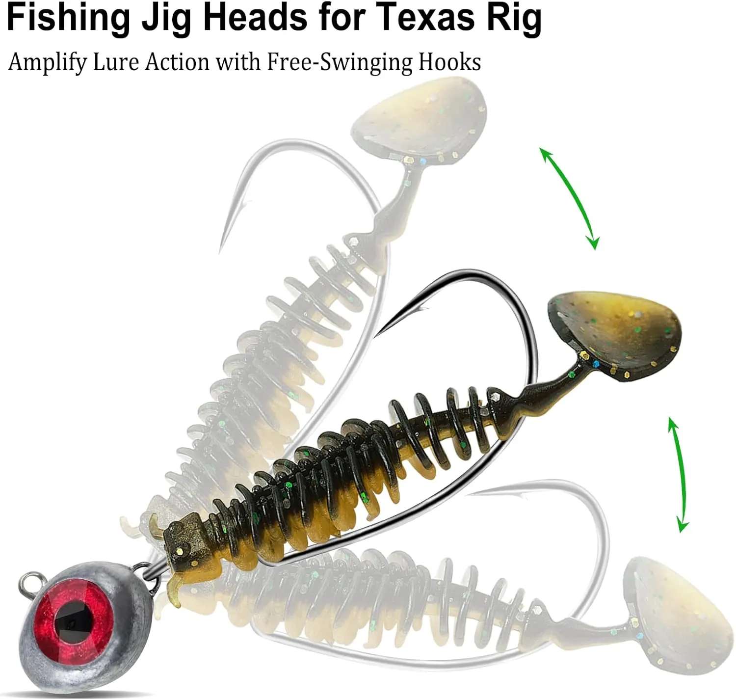 10 Pack Fishing Jigs Heads, Texas Swimbait Jigs for Bass Fishing, Weedless Swinging Jigs Lures, Weighted Flipping Lead Head Jig for Carppie Trout Freshwater Saltwater 3/16 3/8 1/4 1/2oz