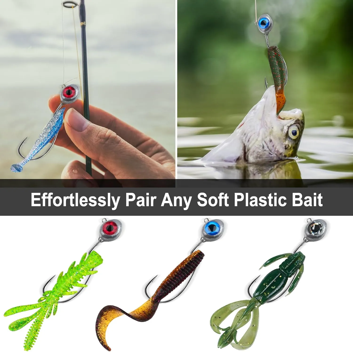 10 Pack Fishing Jigs Heads, Texas Swimbait Jigs for Bass Fishing, Weedless Swinging Jigs Lures, Weighted Flipping Lead Head Jig for Carppie Trout Freshwater Saltwater 3/16 3/8 1/4 1/2oz