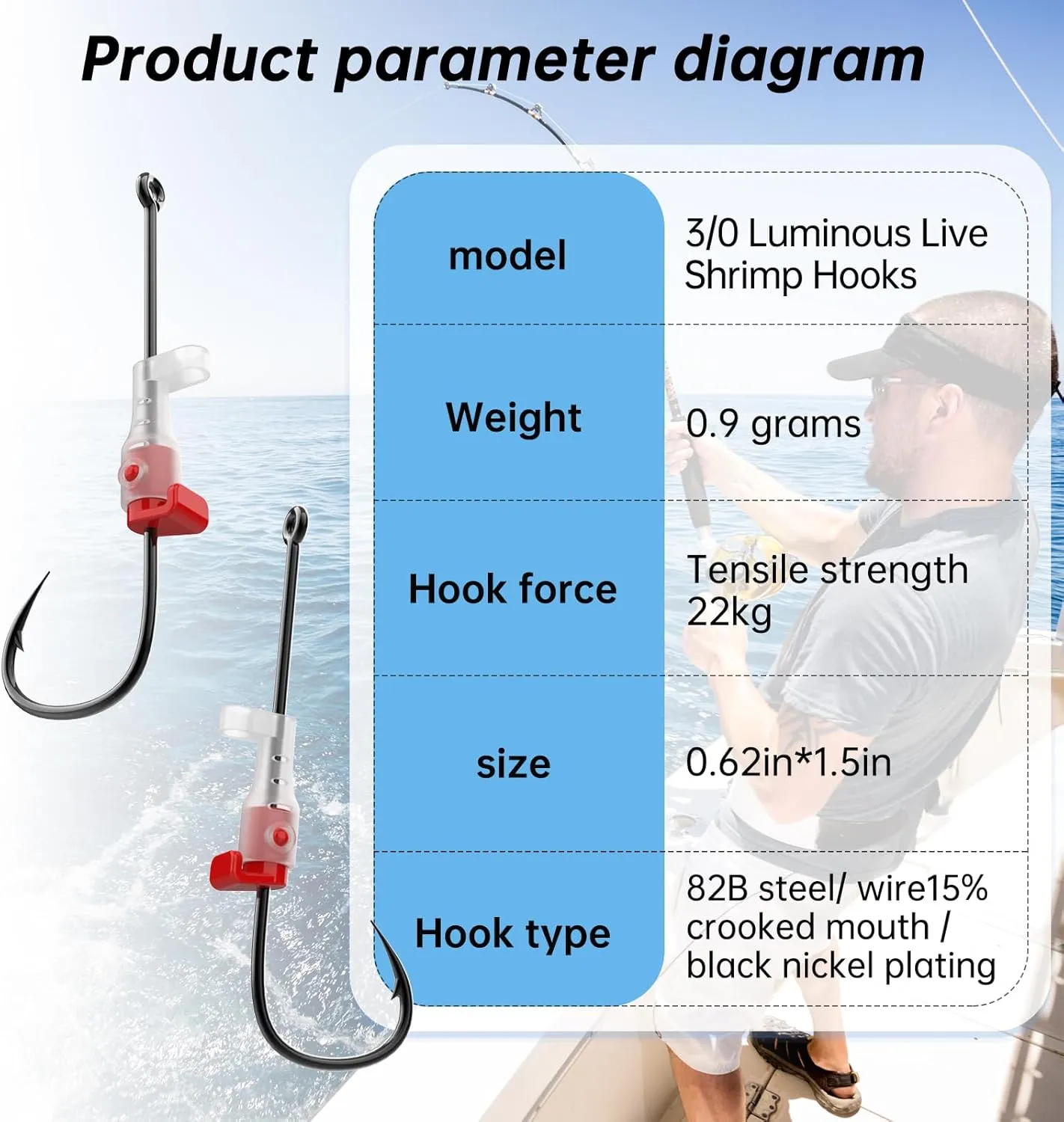 10Pcs Luminous Live Shrimp Hooks,Holes with Night Light Fishing Hooks High Carbon Steel Barbed with Barbed,Saltwater Corrosion-Resistant for Freshwater & Saltwater Fishing