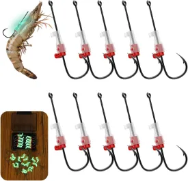 10Pcs Luminous Live Shrimp Hooks,Holes with Night Light Fishing Hooks High Carbon Steel Barbed with Barbed,Saltwater Corrosion-Resistant for Freshwater & Saltwater Fishing