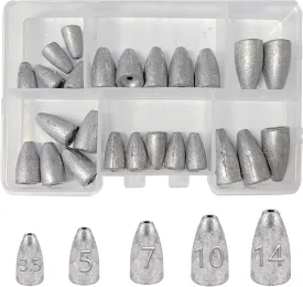 25PCS Fishing Weights Sinkers Kit Bullet Weights Bass Weights Worm Weights Slide Sinkers for Fishing Line Saltwater Freshwater