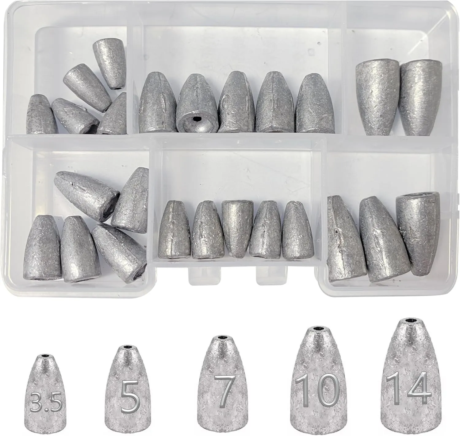 25PCS Fishing Weights Sinkers Kit Bullet Weights Bass Weights Worm Weights Slide Sinkers for Fishing Line Saltwater Freshwater