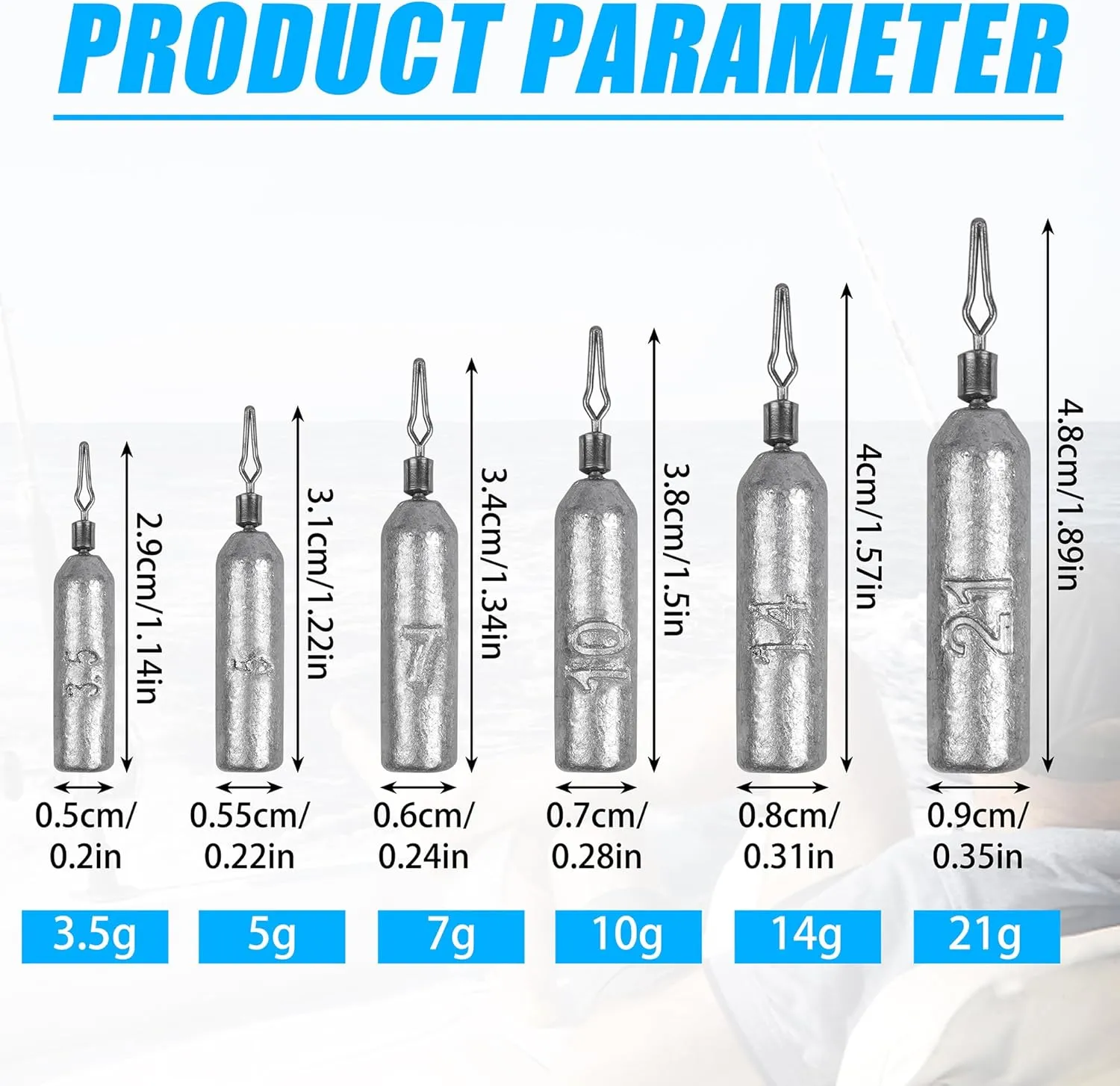 30PCS Fishing Drop Shot Weights Lead Fishing Weights Pencil Skinny Sinkers with Barrel Swivels for Freshwater Bass Fishing Cylinder Removable Sinkers Catfishing
