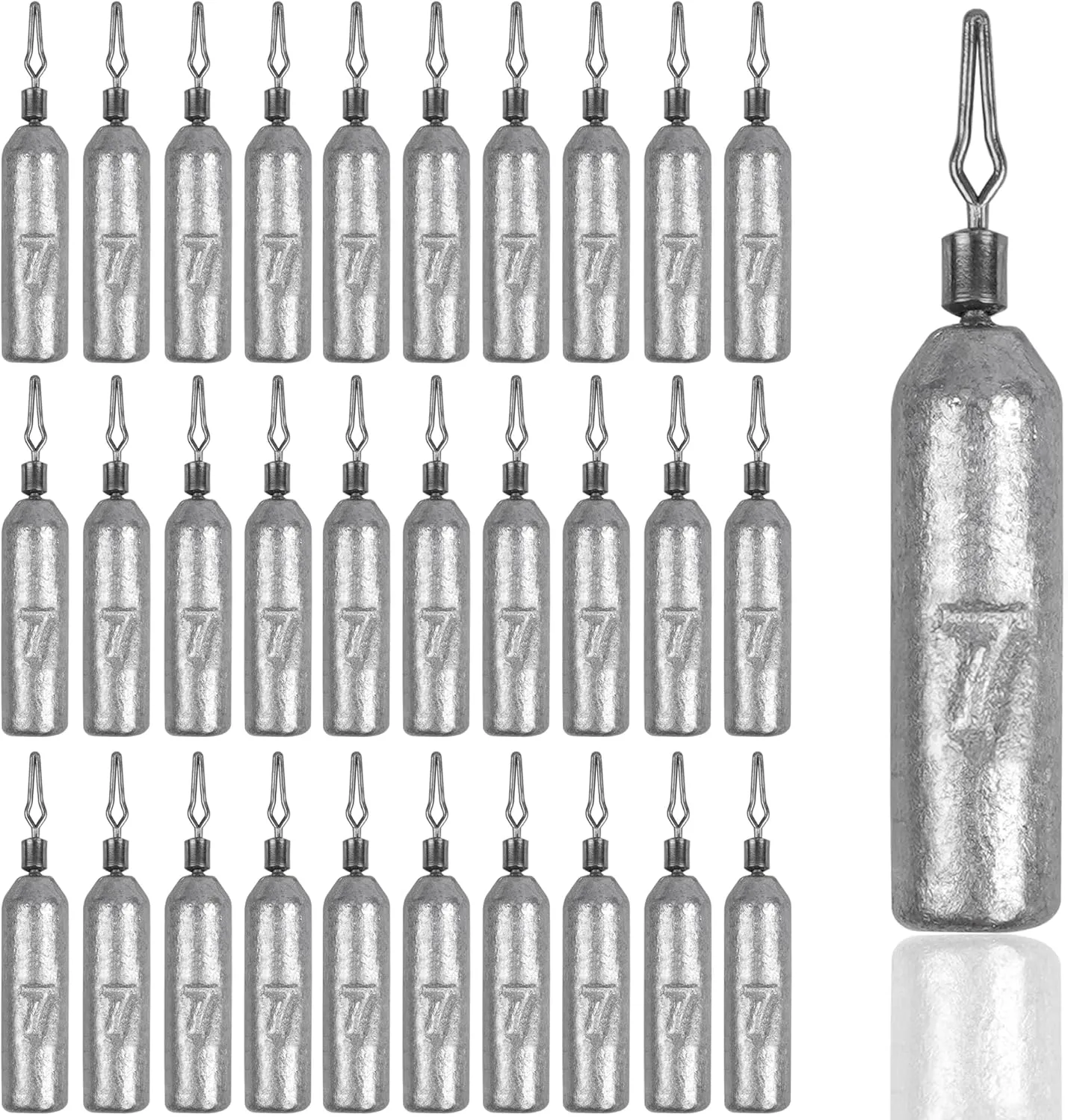 30PCS Fishing Drop Shot Weights Lead Fishing Weights Pencil Skinny Sinkers with Barrel Swivels for Freshwater Bass Fishing Cylinder Removable Sinkers Catfishing