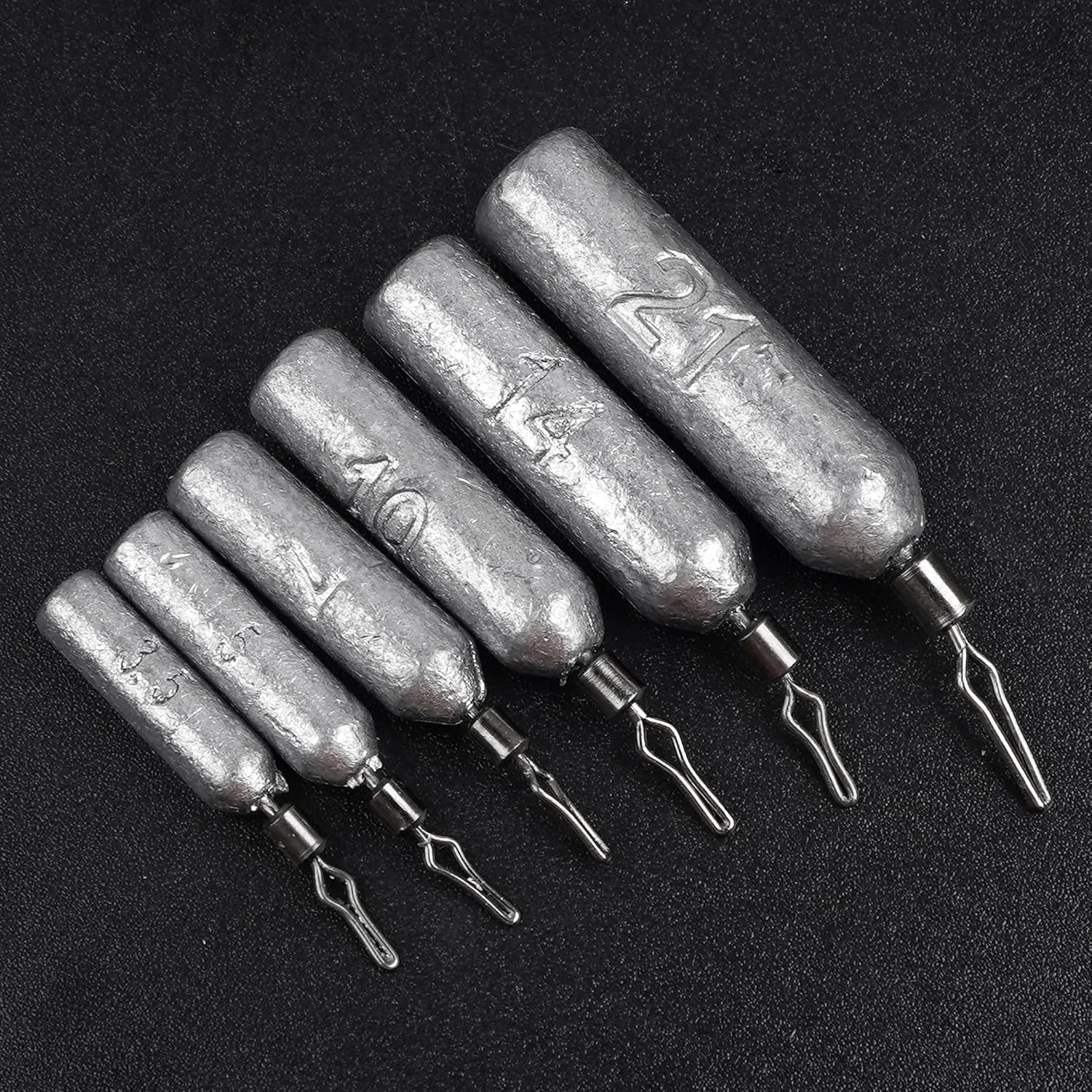 30PCS Fishing Drop Shot Weights Lead Fishing Weights Pencil Skinny Sinkers with Barrel Swivels for Freshwater Bass Fishing Cylinder Removable Sinkers Catfishing