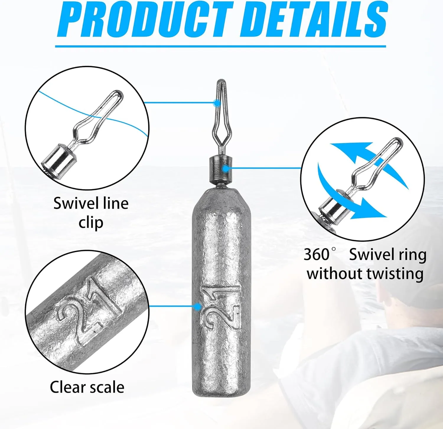 30PCS Fishing Drop Shot Weights Lead Fishing Weights Pencil Skinny Sinkers with Barrel Swivels for Freshwater Bass Fishing Cylinder Removable Sinkers Catfishing