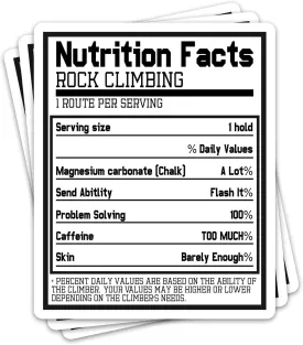 (3PCs) Nutrition Facts Rock Climbing Sticker, Outdoor Extreme Sports Rock Climbing Waterproof Vinyl Decals for Water Bottles Tumbler Hydro Flask, Stickers for Climber Adults Teens (3 Inches)
