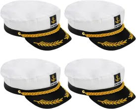 4 Pack White Yacht Captain Costume Hat, Adjustable Boat Sailor Hat, Navy Marine Admiral Cap, for Adult, Party Accessories, 9.8 x 5.9 x 1.9 inch