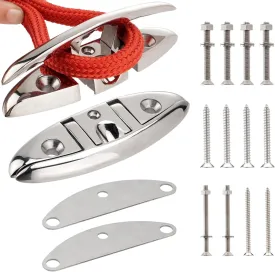 5 inch/6 inch Boat Folding Cleats, 316 Stainless Steel Flip-up Marine Dock Rope Cleats with Backing Plates and Screws, Compatible with Kayak Yacht Pontoon Boat