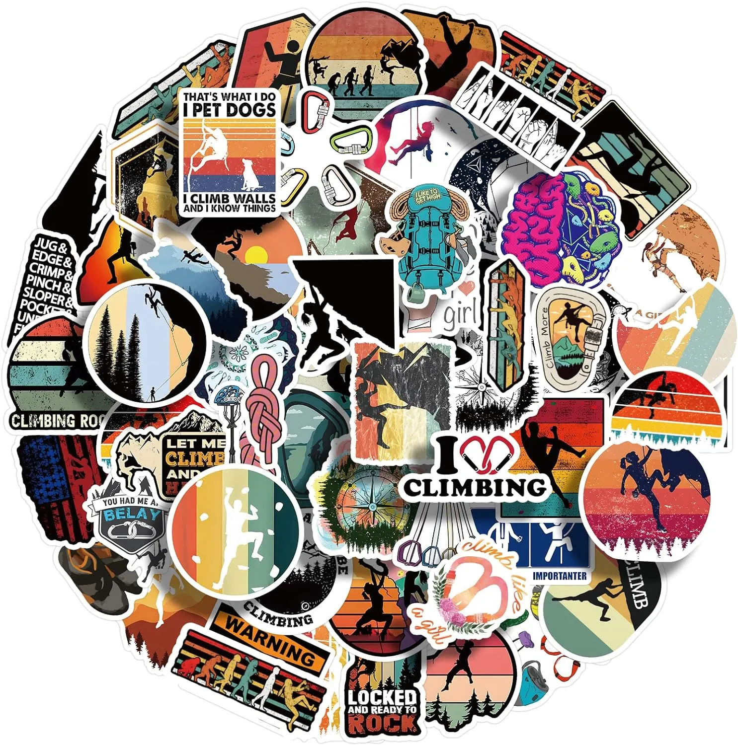 60 PCS Climbing Stickers,Outdoor Extreme Sports Rock Climbing Stickers for Water Bottles, Laptops, Suitcases,Skateboards,Car,Perfect Gifts for Climber,Adults,Teens and Kids