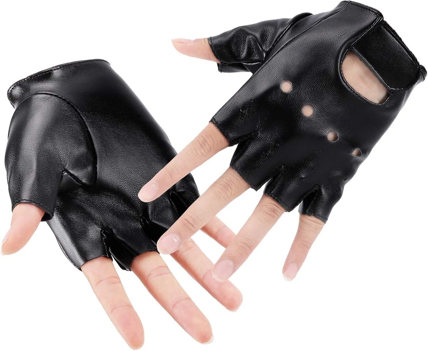 Accmor Kids PU Leather Fingerless Gloves, Kids Cycling Gloves, Outdoor Sports Cosplay Performance Half Finger Gloves for Boys, Girls