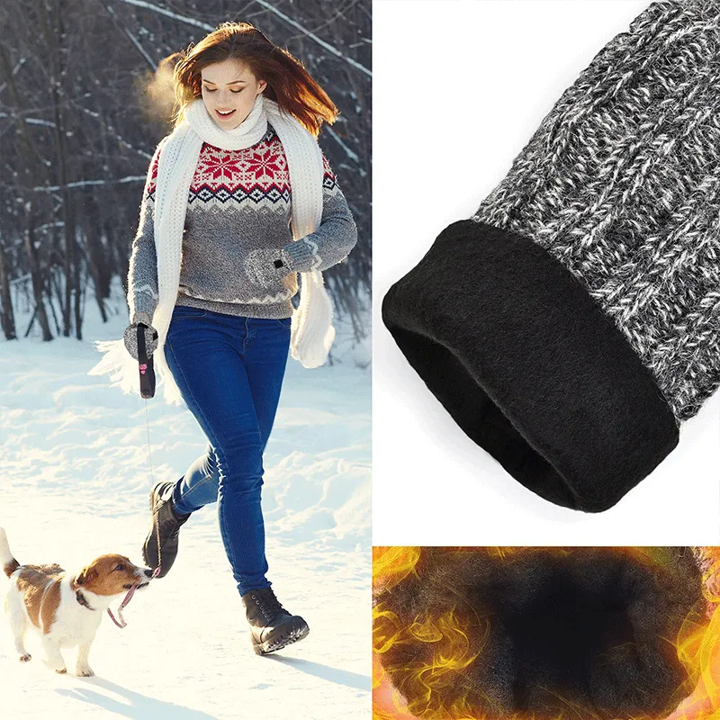 Adults Wool Knitting Winter Gloves Fingerless Convertible Wool Men Women Mittens Lightweight