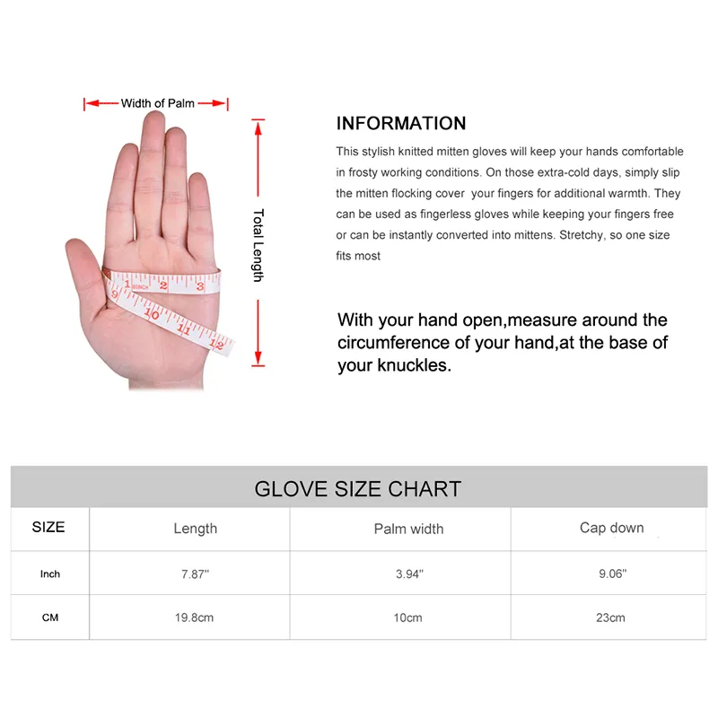 Adults Wool Knitting Winter Gloves Fingerless Convertible Wool Men Women Mittens Lightweight