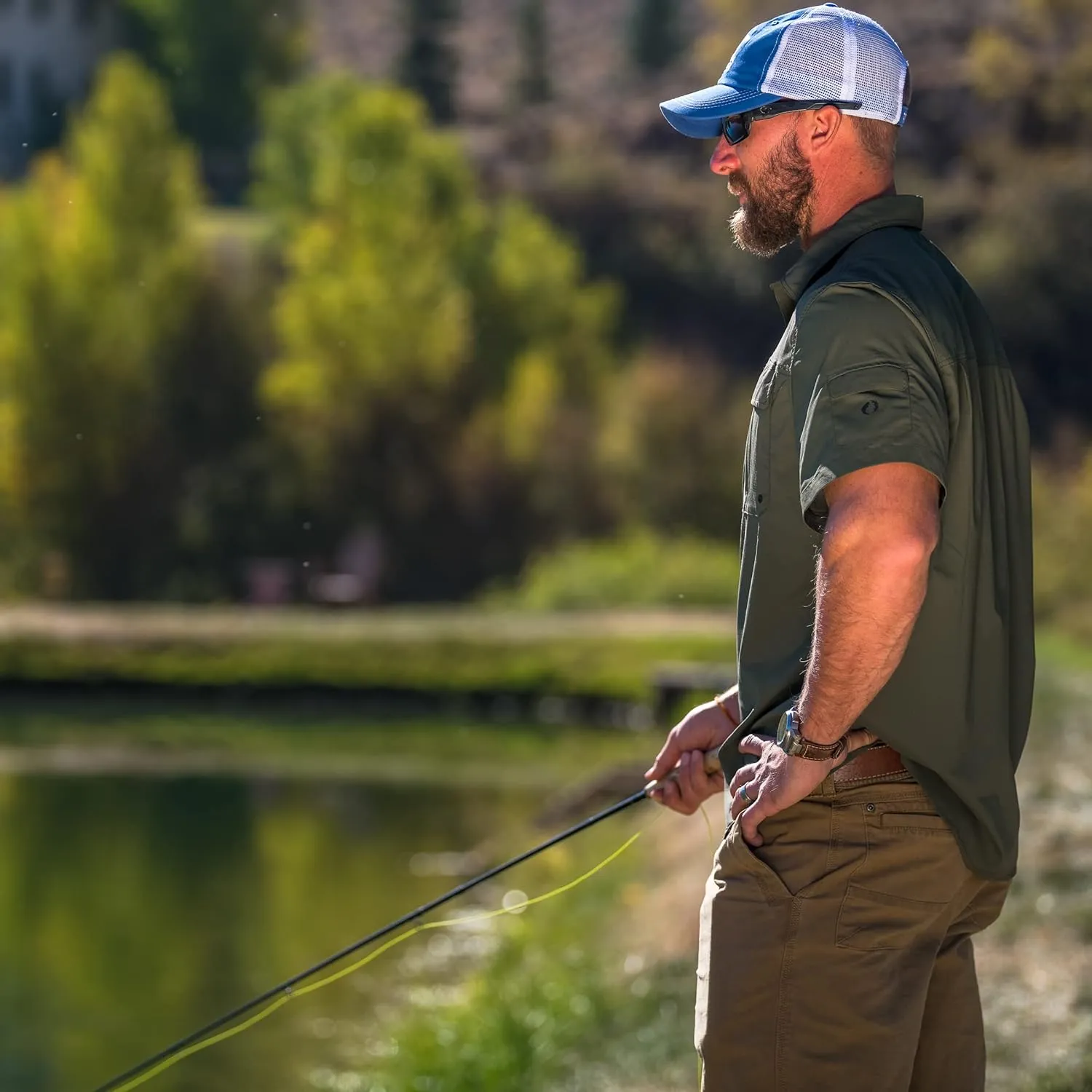 American Outdoorsman'short Sleeve Blackfoot River Ultimate Fishing Shirts for Men (Medium, Deerskin)