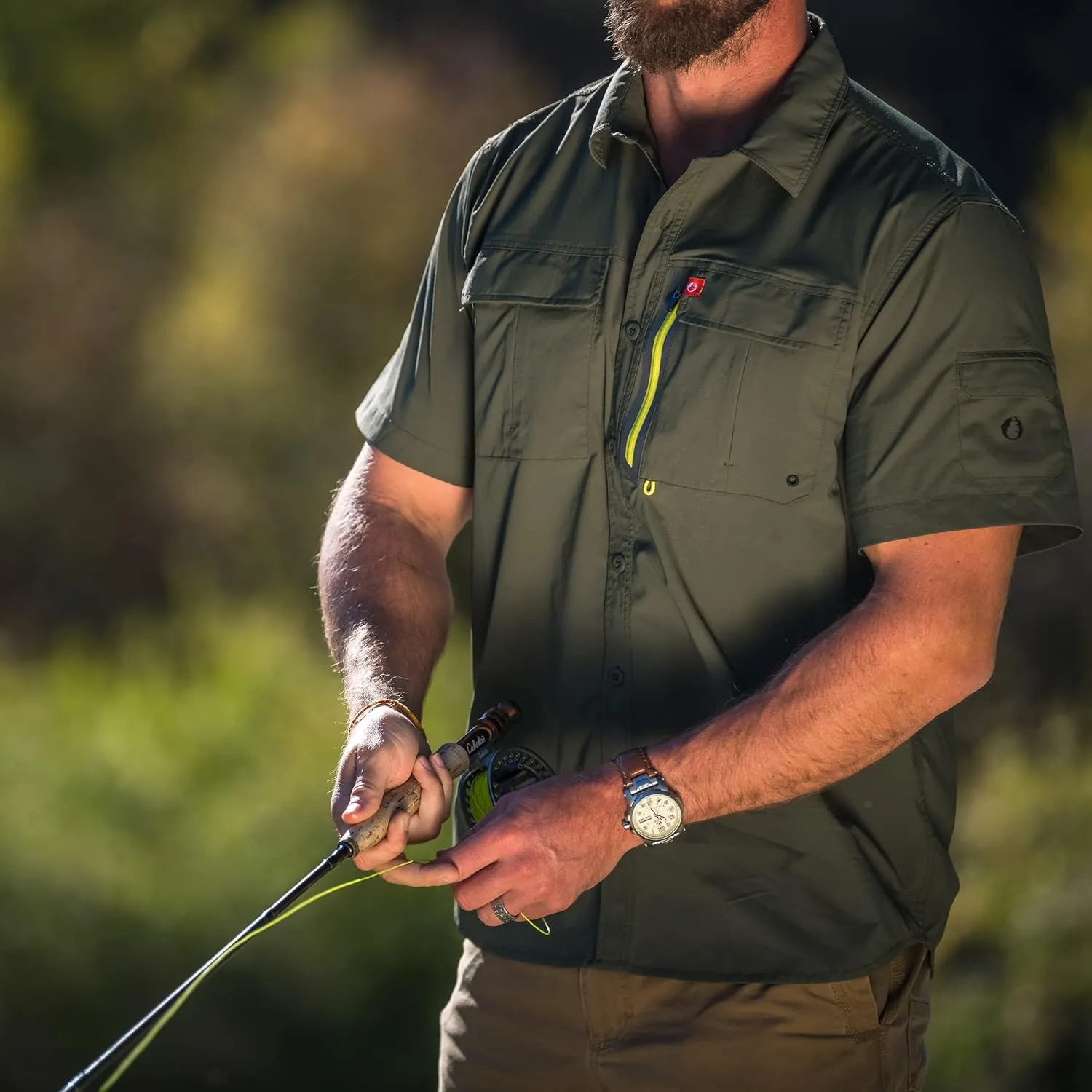 American Outdoorsman'short Sleeve Blackfoot River Ultimate Fishing Shirts for Men (Medium, Deerskin)