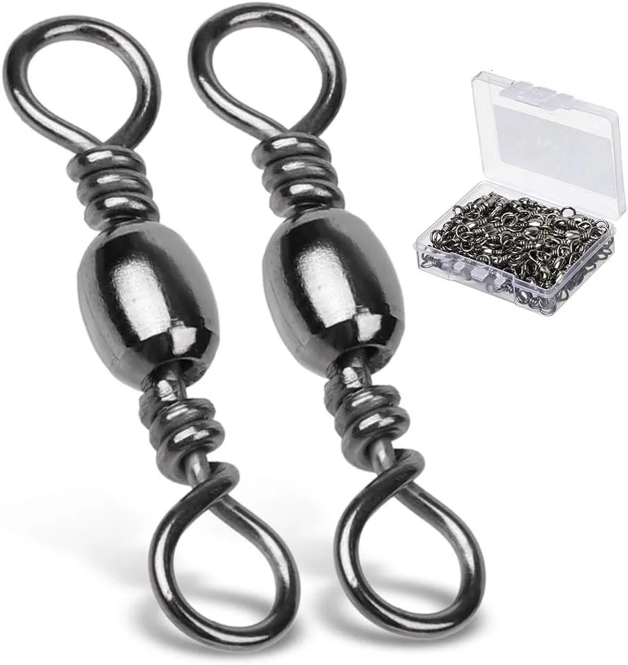 AMYSPORTS High Strength Fishing Swivels Barrel Solid Ring Barrel Fishing Swivel Rolling Fishing Tackle Line Connector Saltwater Freshwater Stainless Steel Accessories