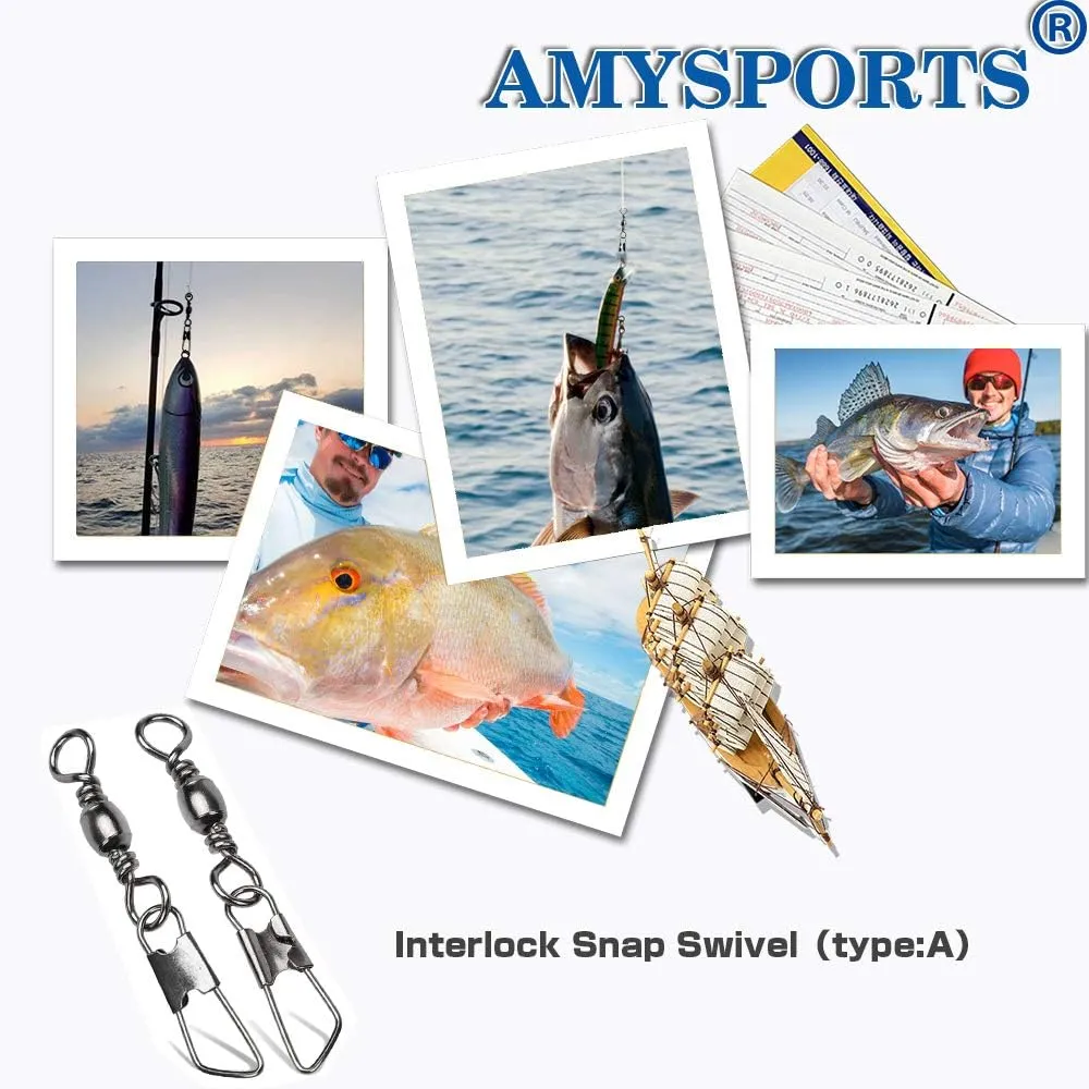 AMYSPORTS Stainless Steel Snap Swivel Saltwater High Strength Snaps Fishing Barrel Line Connector Fishing Swivels Barrel Safety Snap Fishing Tackle Stainless Steel Accessories