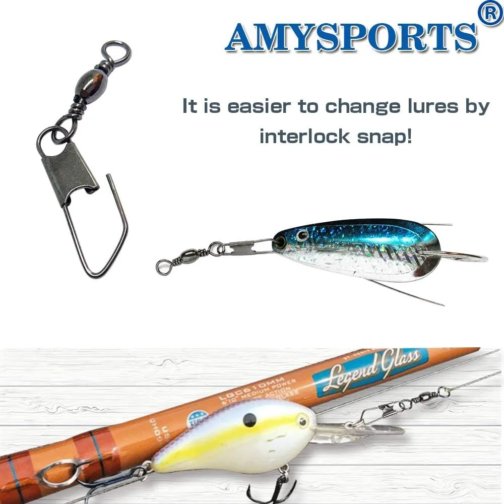 AMYSPORTS Stainless Steel Snap Swivel Saltwater High Strength Snaps Fishing Barrel Line Connector Fishing Swivels Barrel Safety Snap Fishing Tackle Stainless Steel Accessories