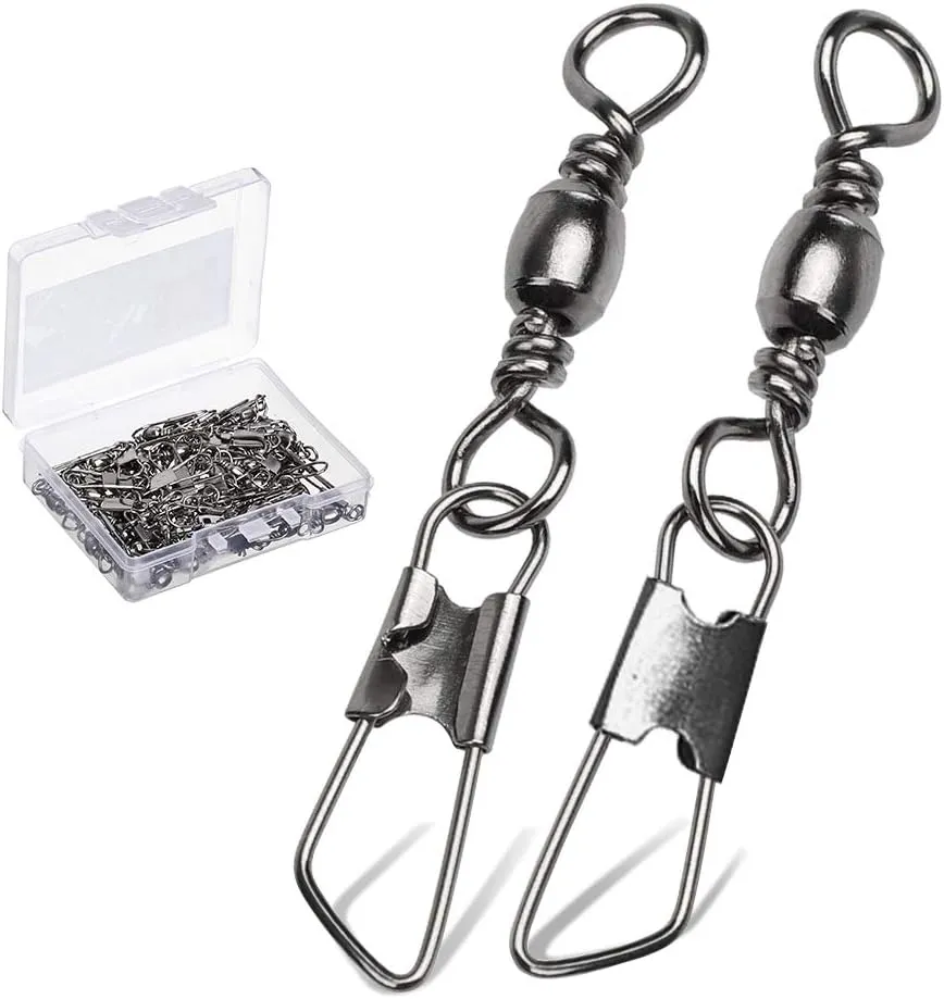 AMYSPORTS Stainless Steel Snap Swivel Saltwater High Strength Snaps Fishing Barrel Line Connector Fishing Swivels Barrel Safety Snap Fishing Tackle Stainless Steel Accessories