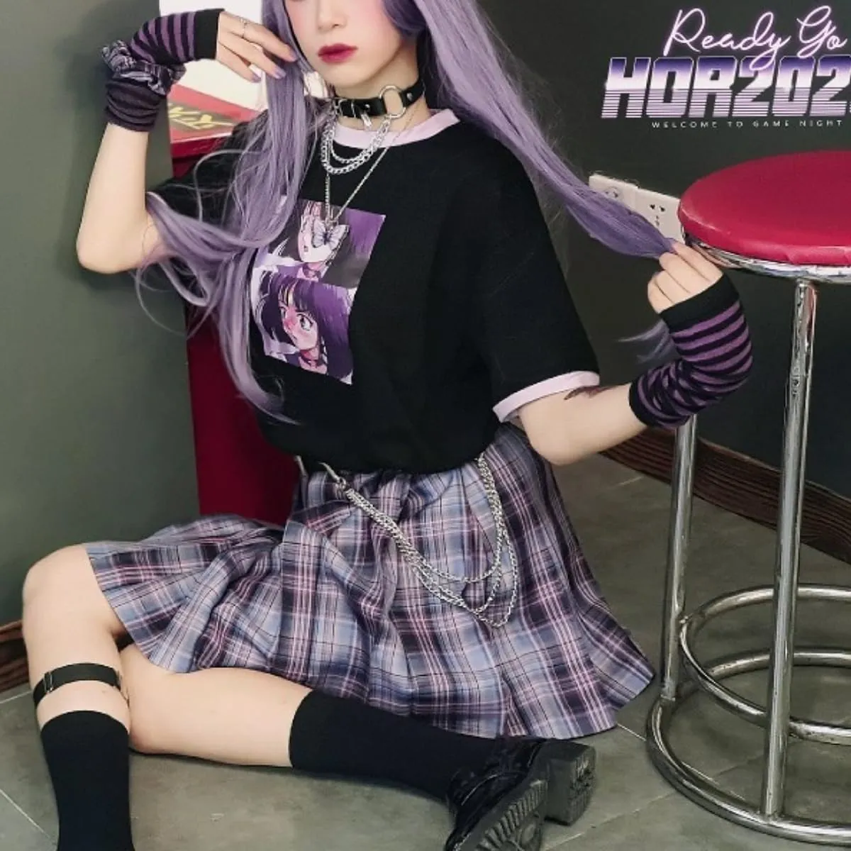 Arm covers cute women kawaii japanese harajuku Goth Half Finger Knitted Arm Warmer Y2K Gloves Arm Sleeve for girl