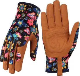 Bamllum Leather Gardening Gloves for Women - Working Gloves for Weeding, Digging, Planting, Raking and Pruning