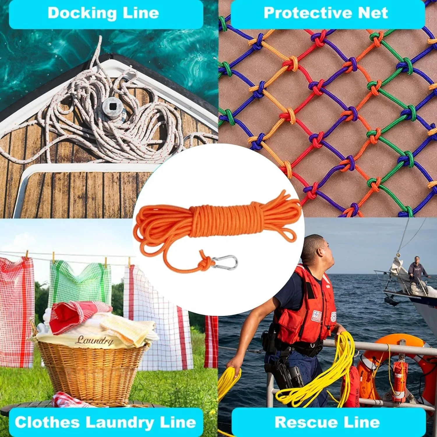 BeGrit Floating Rope 1/4" X 32.8' Polypropylene Rope Anchor Rope Mooring Rope Kayak Canoe Tow Throw Line with Hook for Boat Camping Hiking Awning Tent 6mm x 10m