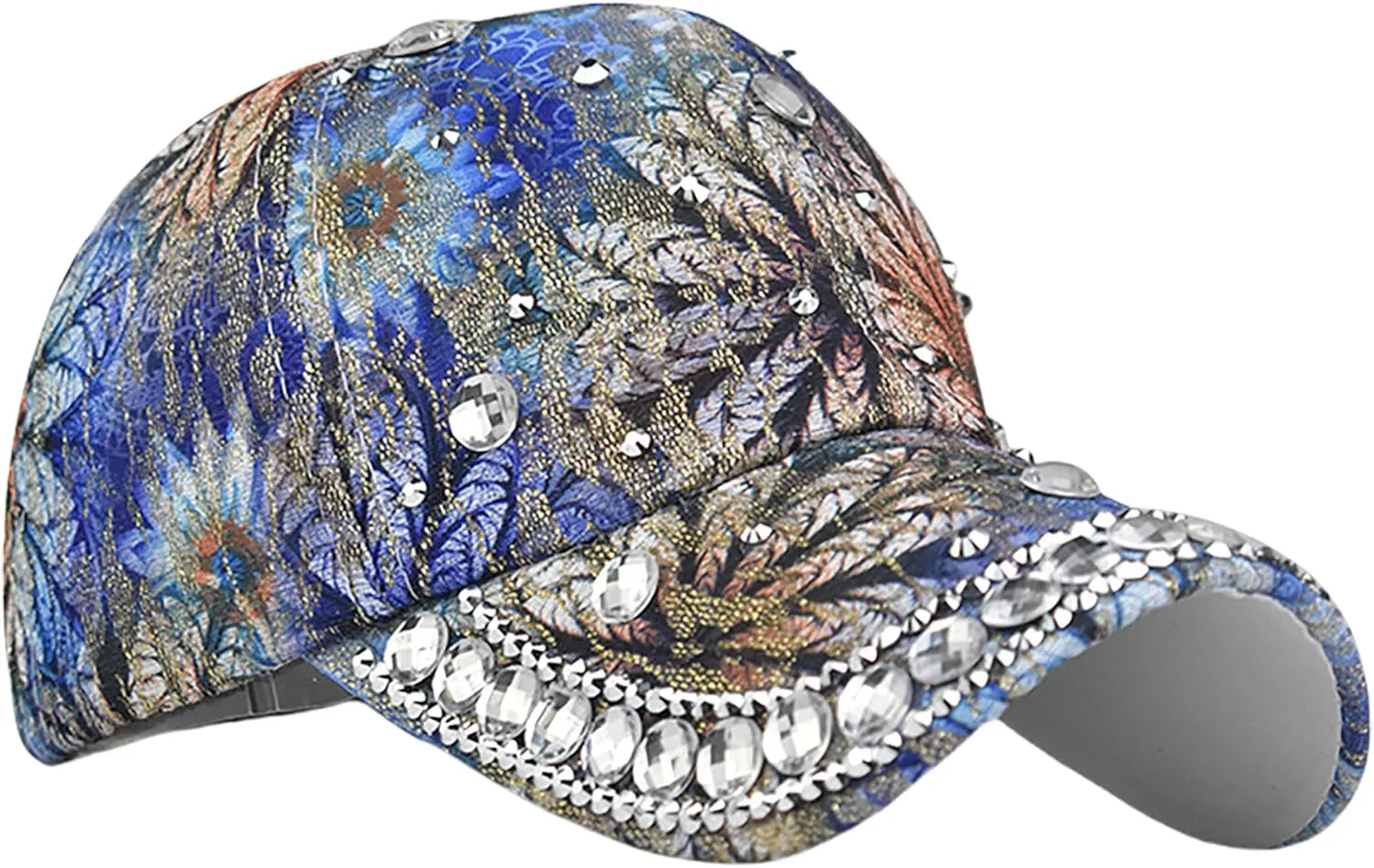 Bling Baseball Caps for Women, Rhinestone Summer Flower Baseball Hat, Adjustable Spring Fall Denim Sequin Jean Hat