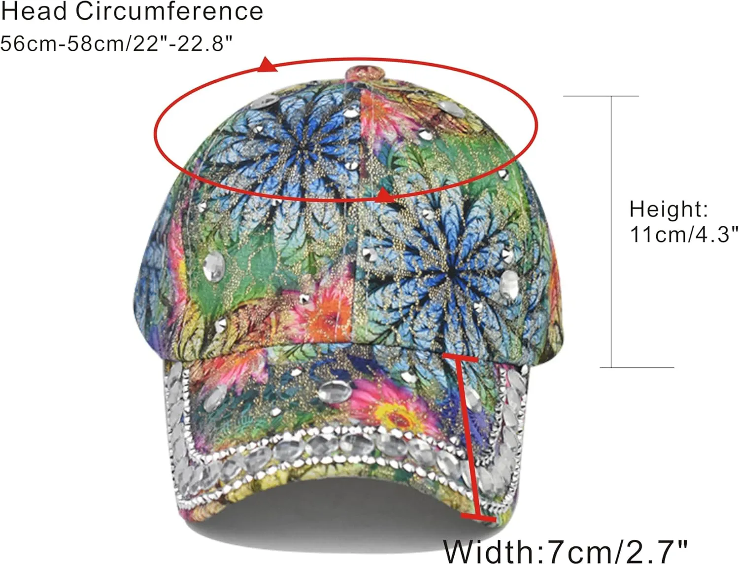 Bling Baseball Caps for Women, Rhinestone Summer Flower Baseball Hat, Adjustable Spring Fall Denim Sequin Jean Hat