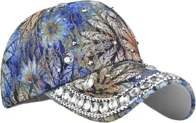 Bling Baseball Caps for Women, Rhinestone Summer Flower Baseball Hat, Adjustable Spring Fall Denim Sequin Jean Hat