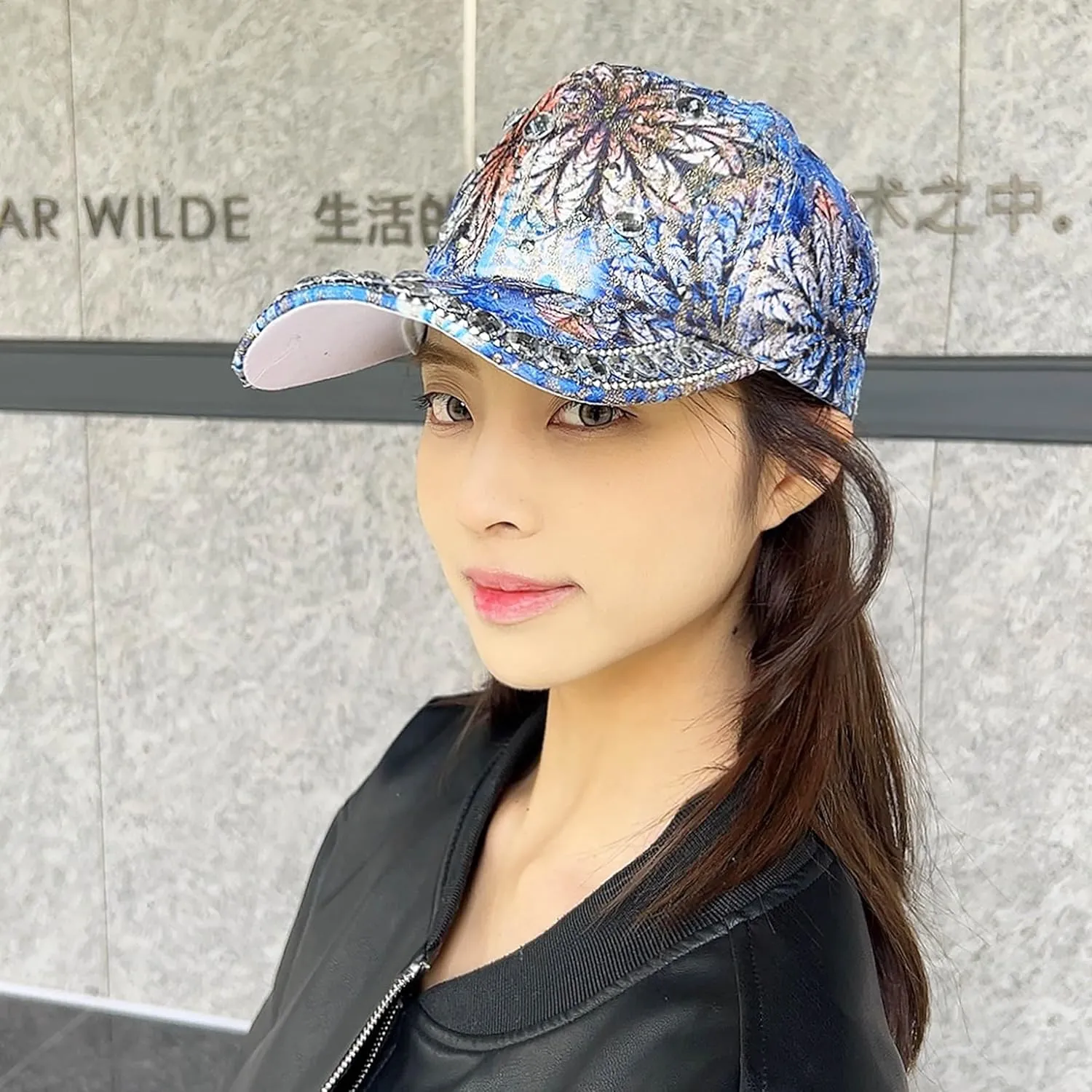 Bling Baseball Caps for Women, Rhinestone Summer Flower Baseball Hat, Adjustable Spring Fall Denim Sequin Jean Hat