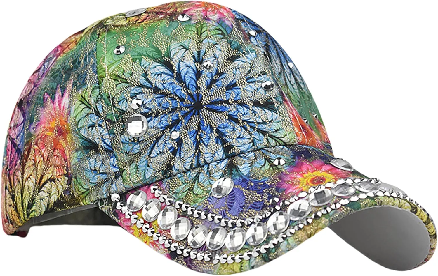 Bling Baseball Caps for Women, Rhinestone Summer Flower Baseball Hat, Adjustable Spring Fall Denim Sequin Jean Hat