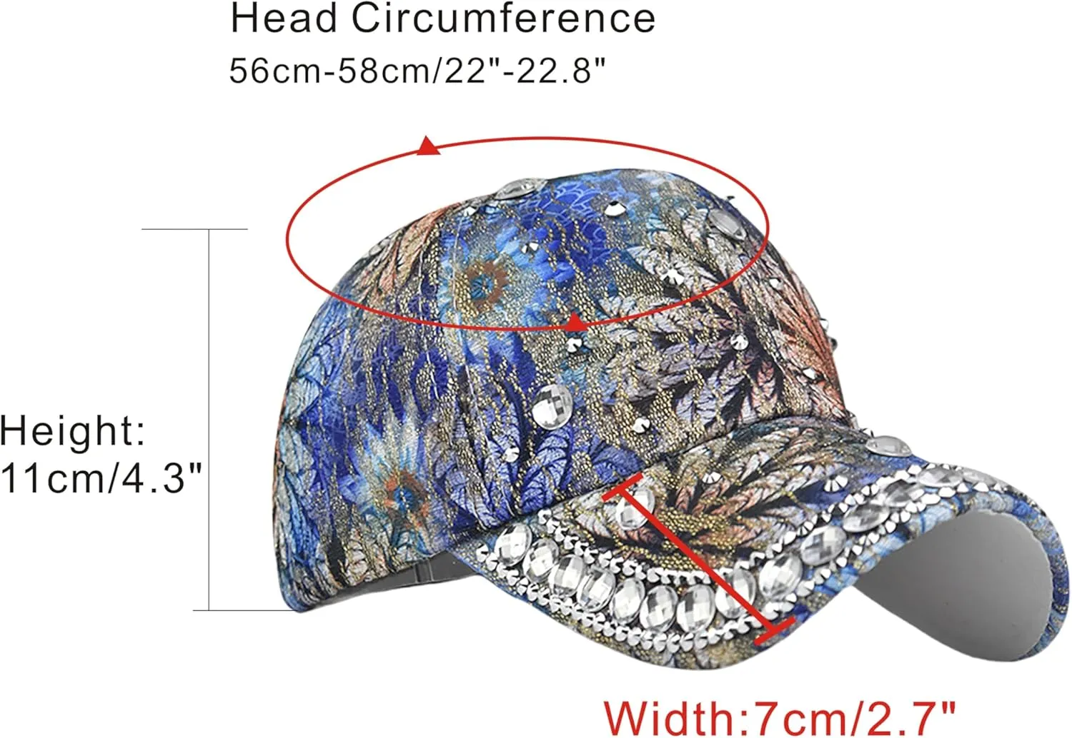 Bling Baseball Caps for Women, Rhinestone Summer Flower Baseball Hat, Adjustable Spring Fall Denim Sequin Jean Hat