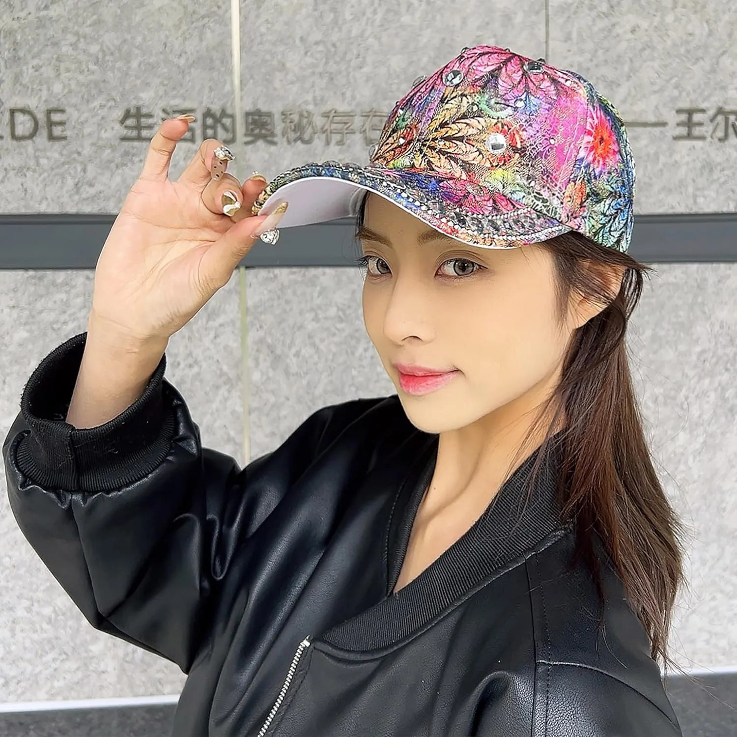 Bling Baseball Caps for Women, Rhinestone Summer Flower Baseball Hat, Adjustable Spring Fall Denim Sequin Jean Hat
