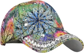Bling Baseball Caps for Women, Rhinestone Summer Flower Baseball Hat, Adjustable Spring Fall Denim Sequin Jean Hat