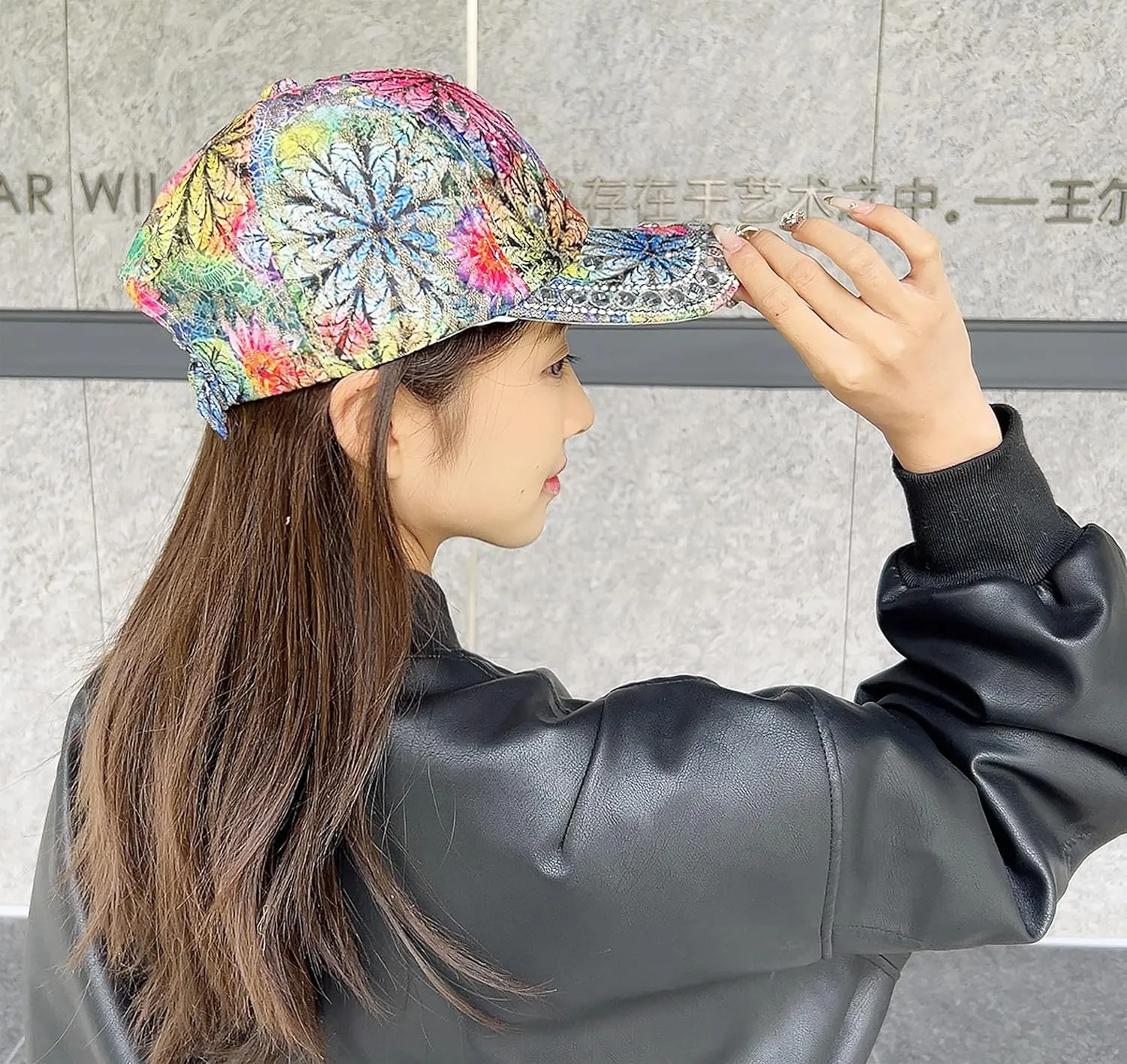 Bling Baseball Caps for Women, Rhinestone Summer Flower Baseball Hat, Adjustable Spring Fall Denim Sequin Jean Hat