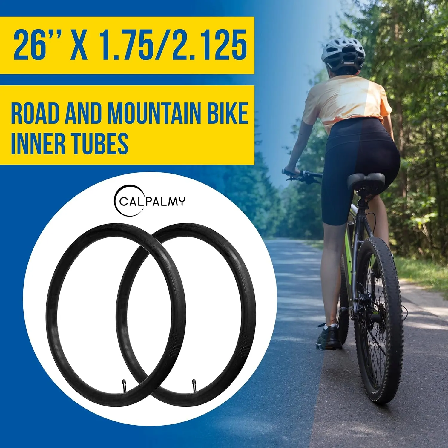 CALPALMY 26" Bike Inner Tube, (4 Packs/6 Packs) Replacement Bike Tires Tubes 26 x 1.75/1.95/2.125 with AV 32mm Valve, Fit for Mountain/Off Road Bike and Most Bicycle Tire Tubes