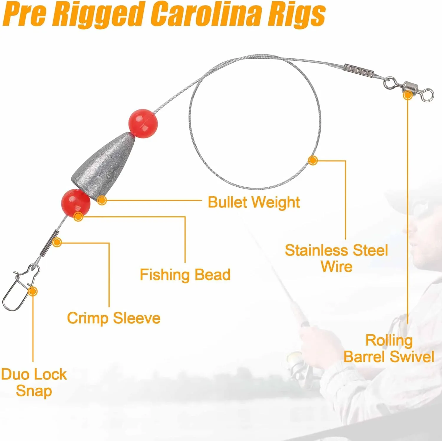 Carolina Rigs for Fishing, Steel Leaders with Fishing Weight Bullet-Weights, Carolina Rigs Saltwater Freshwater 10g,14g,20g