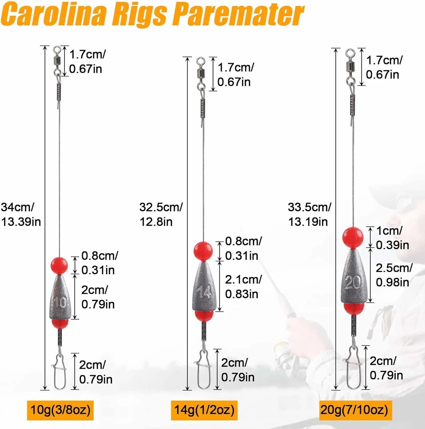 Carolina Rigs for Fishing, Steel Leaders with Fishing Weight Bullet-Weights, Carolina Rigs Saltwater Freshwater 10g,14g,20g