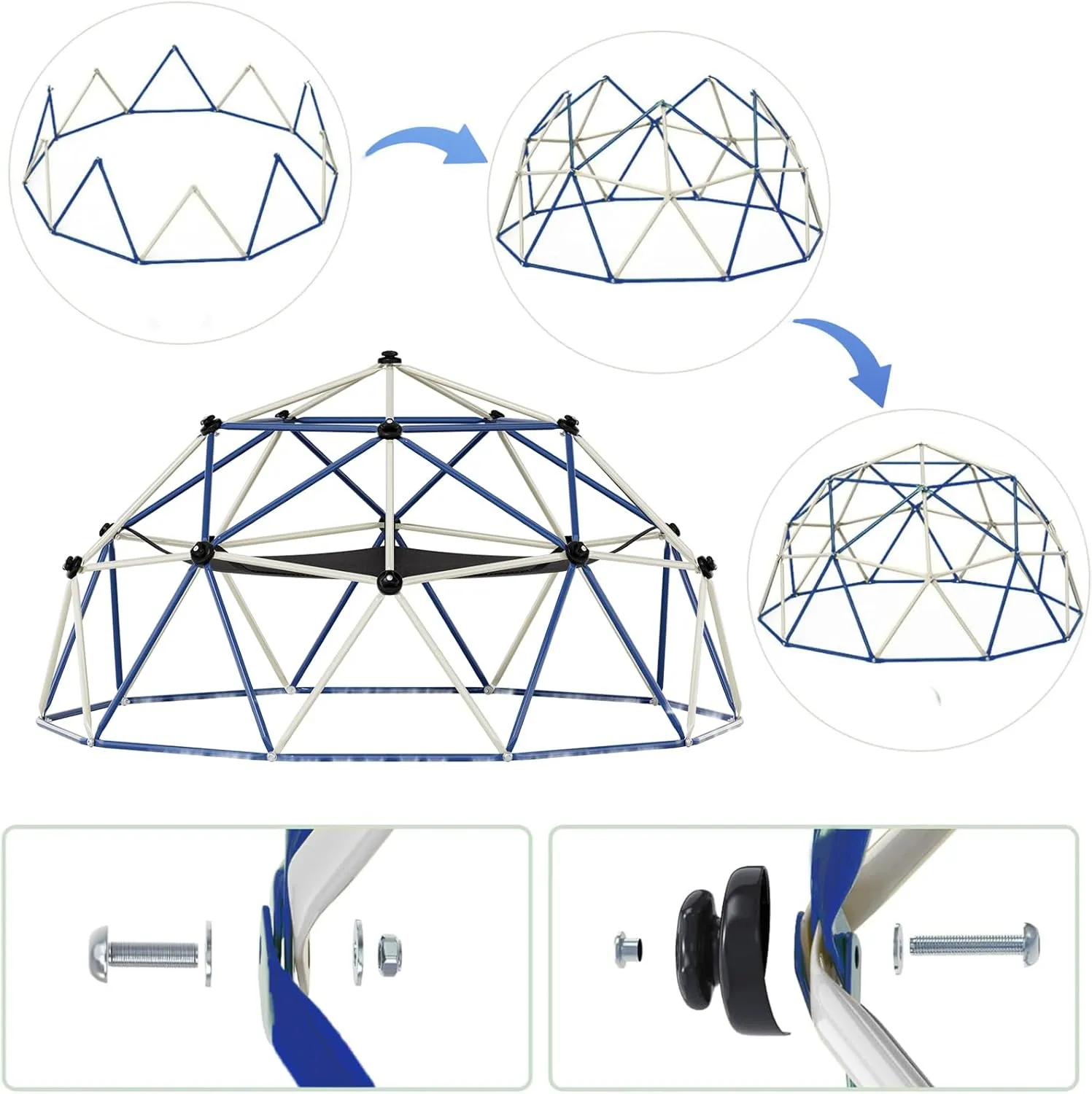 Climbing Dome,10FT Dome Climber with Hammock, Outdoor Play Equipment for 3 to 10 Children, Supports Jungle Gym up to 1,000 lbs, Rust Resistant, Easy to Assemble, Gift for Kids, Blue Yellow