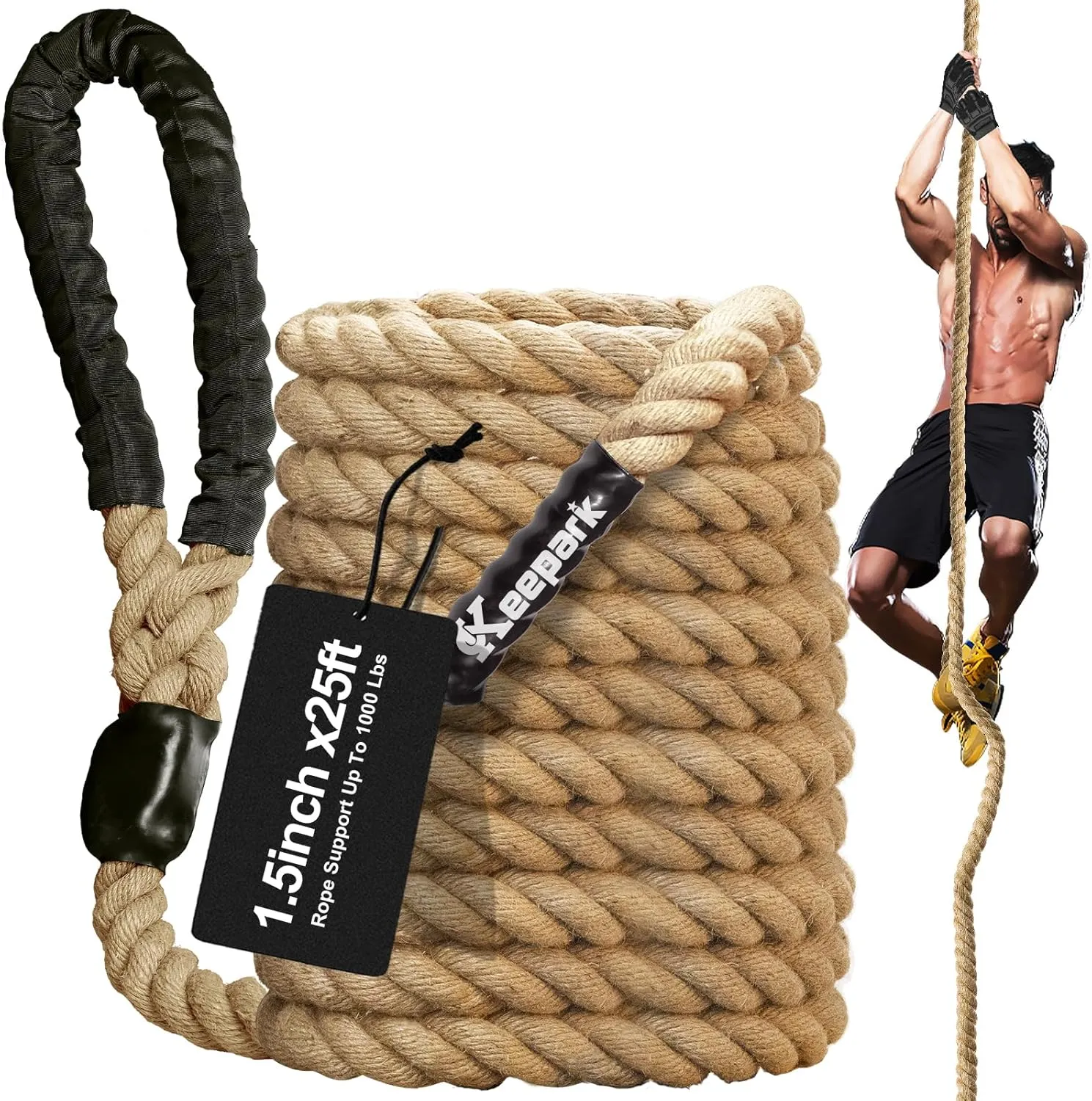 Climbing Rope 1.5 Inch Diameter 10FT 15FT 20FT 25FT 30FT 35FT Gym Climbing Rope for Fitness & Strength Training, Workout Exercises Climbing Rope for Adults Kids Outdoor or Home Indoor