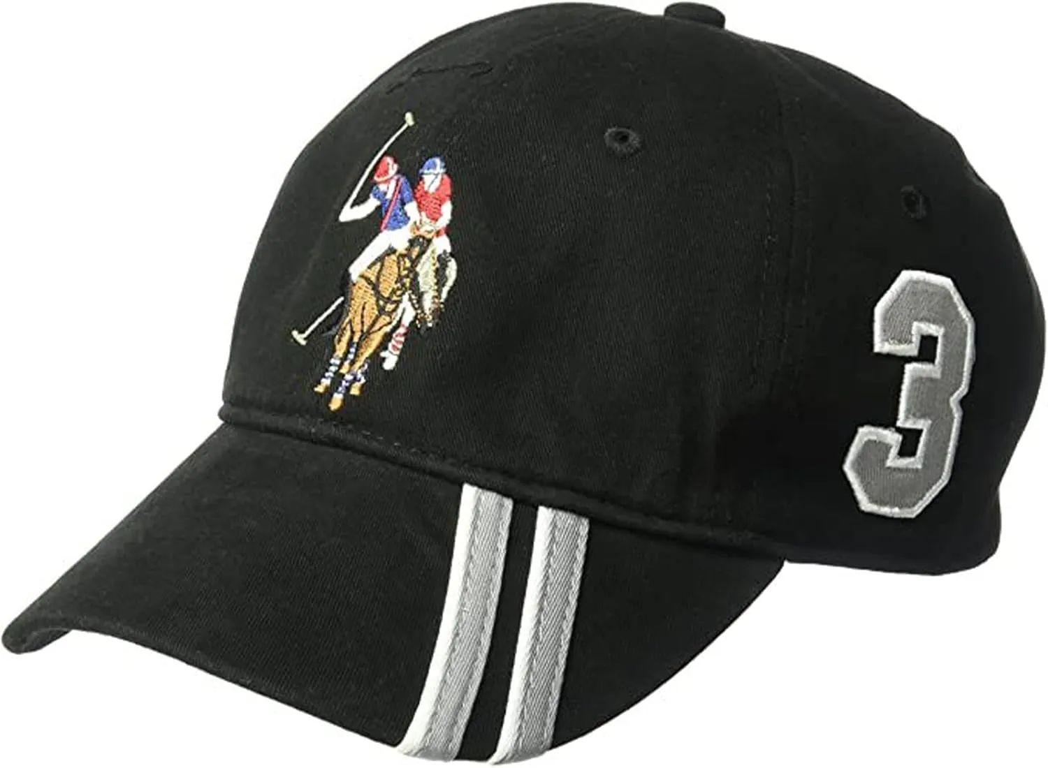 Concept One U.s Polo Assn. Dad Hat, Embroidered Horse Logo Adjustable Adult Baseball Cap with Diagonal Accent Stripes