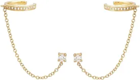 Cuff Small Hoop Halo CZ Stud Chain Climber Crawler Earrings for Women Cartilage Double Holes S925 Sterling Silver Hypoallergenic Fashion Personalized Threader Tiny Huggie Hoops Gifts Bff Birthday