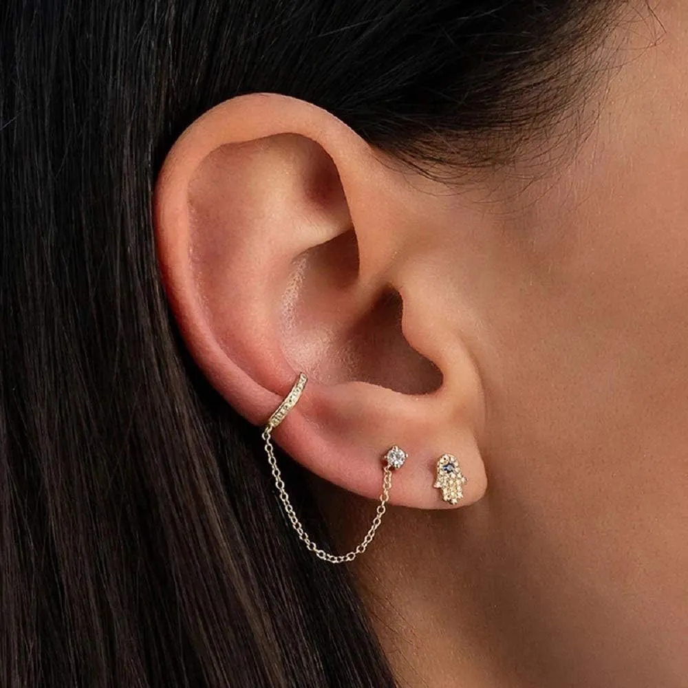 Cuff Small Hoop Halo CZ Stud Chain Climber Crawler Earrings for Women Cartilage Double Holes S925 Sterling Silver Hypoallergenic Fashion Personalized Threader Tiny Huggie Hoops Gifts Bff Birthday