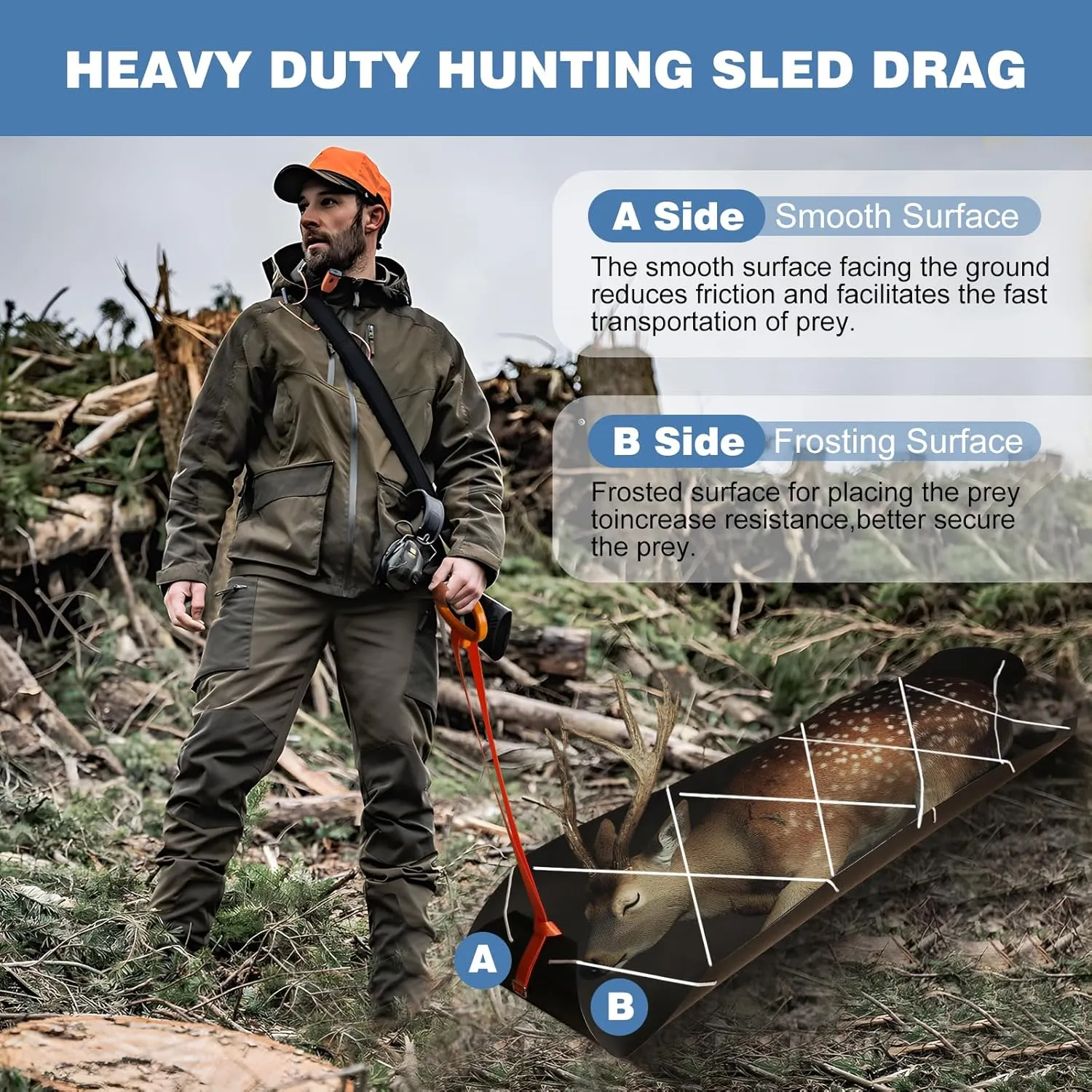 Deer Drag Sleds,Tear-Resistant Deer Sled Game Hauler,Portable Dead Deer Sled Game Hauler for Hunting with Deer Drag Harness and Handle,Dragging Sled for Deer Duck Hunting, Ice Fishing, Fire Wood