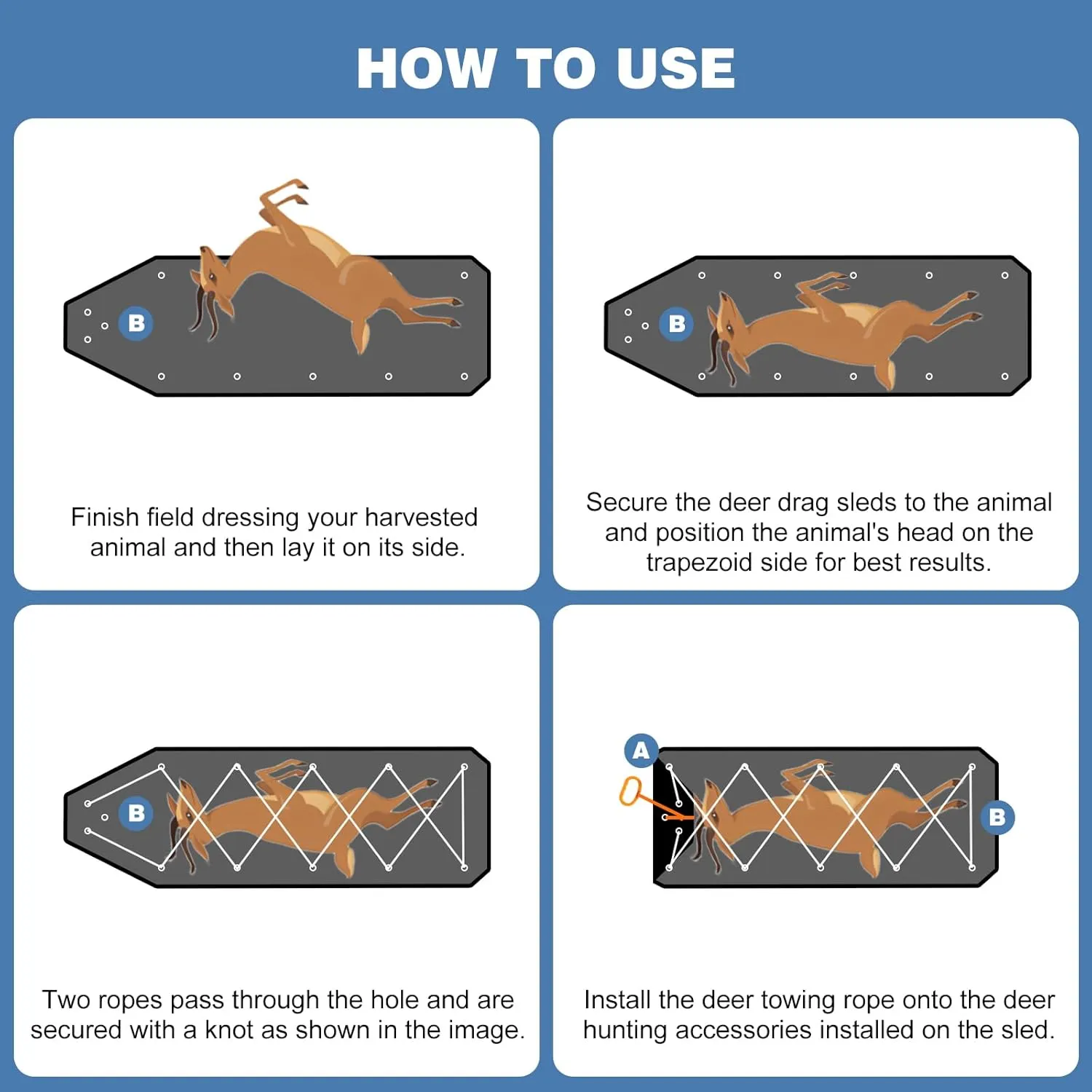 Deer Drag Sleds,Tear-Resistant Deer Sled Game Hauler,Portable Dead Deer Sled Game Hauler for Hunting with Deer Drag Harness and Handle,Dragging Sled for Deer Duck Hunting, Ice Fishing, Fire Wood