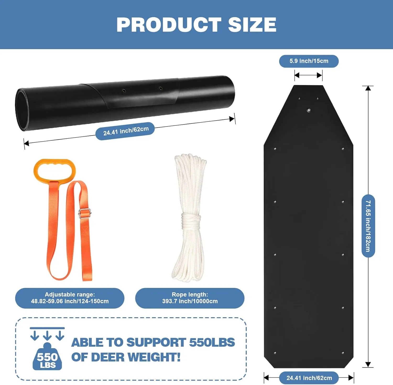 Deer Drag Sleds,Tear-Resistant Deer Sled Game Hauler,Portable Dead Deer Sled Game Hauler for Hunting with Deer Drag Harness and Handle,Dragging Sled for Deer Duck Hunting, Ice Fishing, Fire Wood