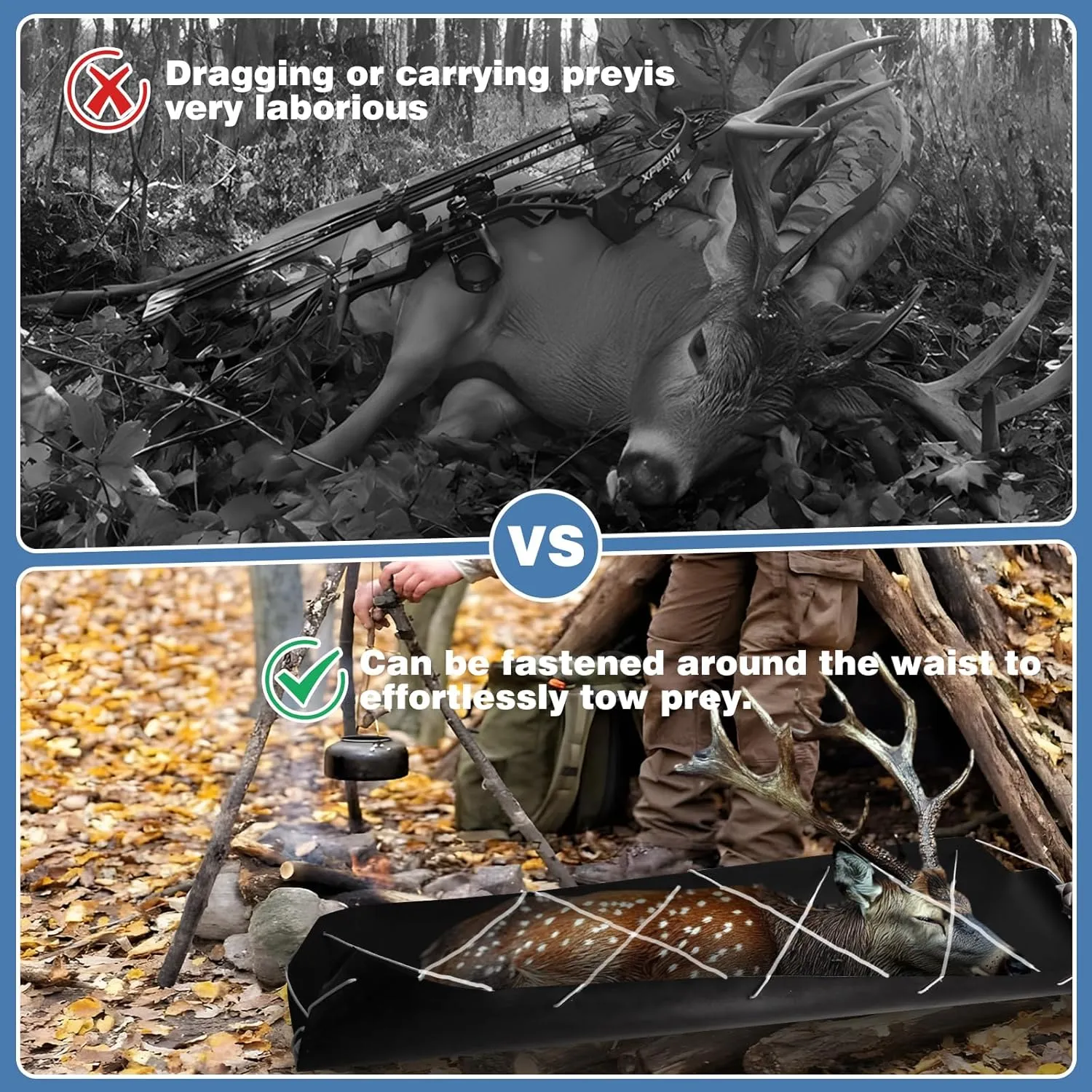 Deer Drag Sleds,Tear-Resistant Deer Sled Game Hauler,Portable Dead Deer Sled Game Hauler for Hunting with Deer Drag Harness and Handle,Dragging Sled for Deer Duck Hunting, Ice Fishing, Fire Wood