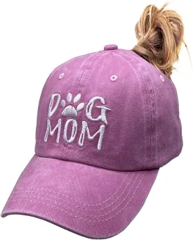 Dog Mom Ponytail Baseball Cap Messy Bun Vintage Washed Distressed Twill Plain Hat for Women