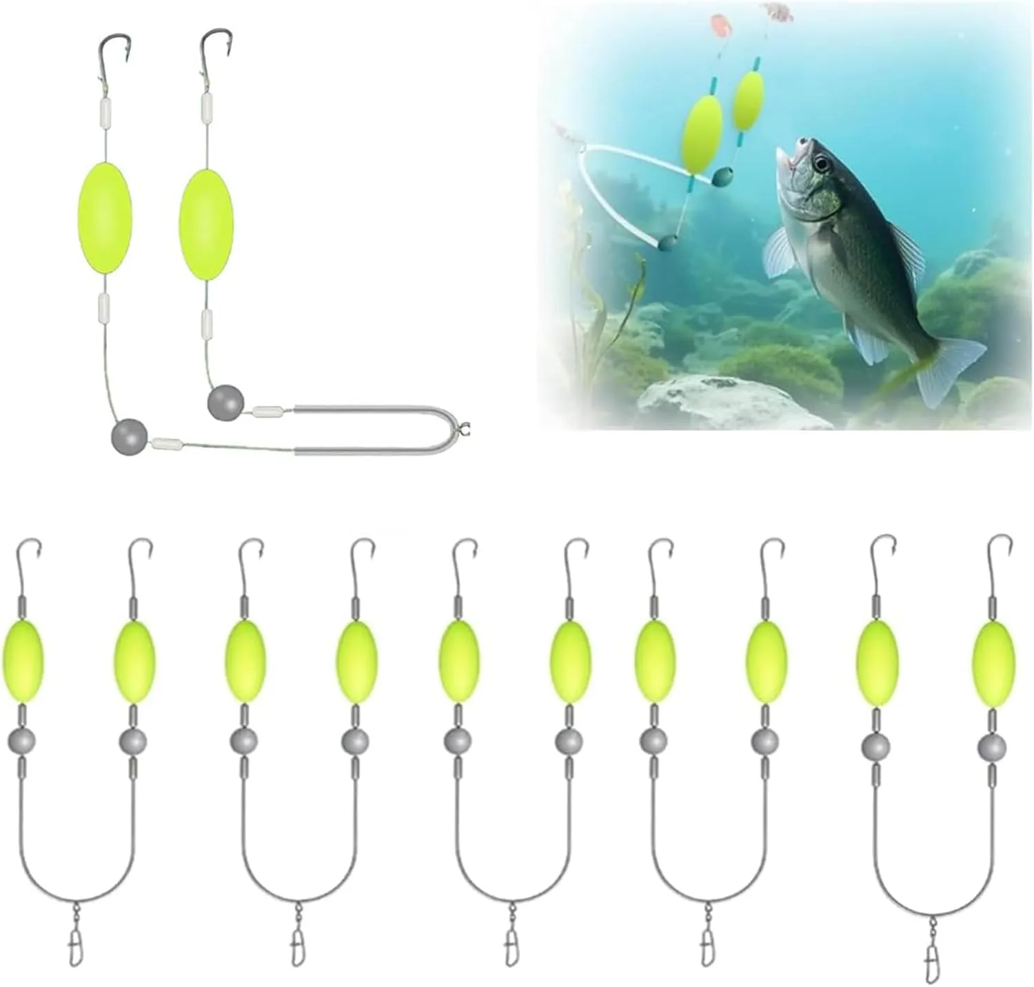 Double-Hook Reverse Bottom Rig, 2025 New Reverse Bottom Fishing Rig Hooks, Anti Tangle Fishing Hooks. Swimming Bait for Freshwater Saltwater, Fishings Lures for Beginners Amateurs